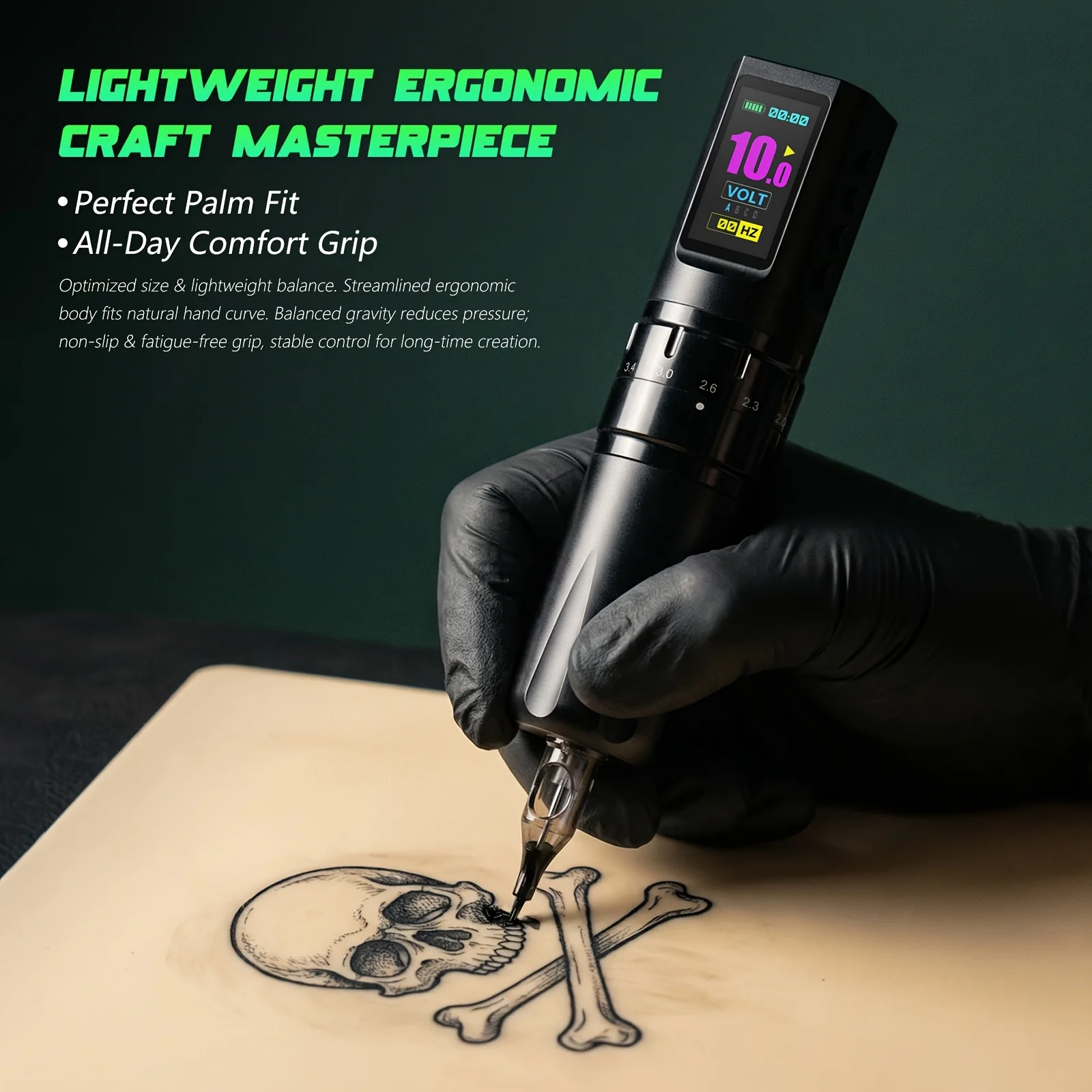 XNET PYRO Rotary Tattoo Machine Wireless Tattoo Pen Adjustable Stroke 2.0-4.2MM All-Aluminum Body 1600mAh Battery Capacity - view 5