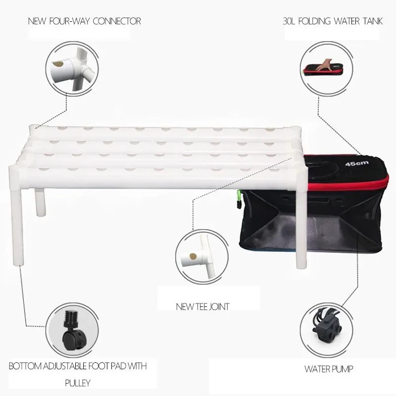 Hydroponics Growing System Indoors Vegetable Planting Rack Greenhouse Garden Hole Aerobic Plant Hydroponics Planter Installation
