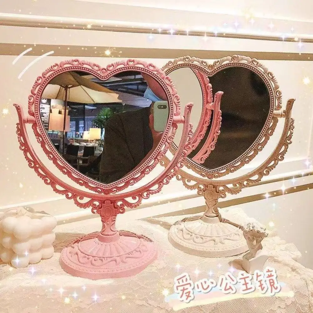 

European-Style Retro Double-Sided Makeup Mirror Heart-Shaped Oval Cosmetic Mirror High Definition Girl Heart Dressing Mirror