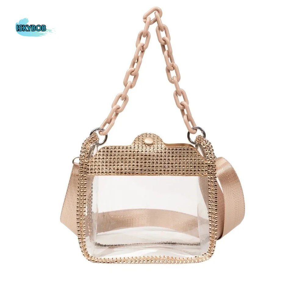 

Waterproof Water-Sprinkling Festival Bag Thick Chain Small Square Transparent Chain Handbag Portable Clear PVC