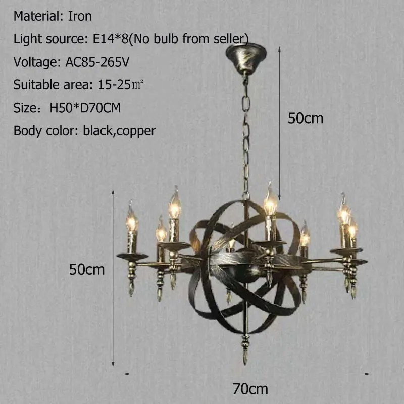 8 heads Vintage Loft American Iron Chandelier Retro Industrial Wind Globe Living Room Dining Room Kitchen Pendant Lamps