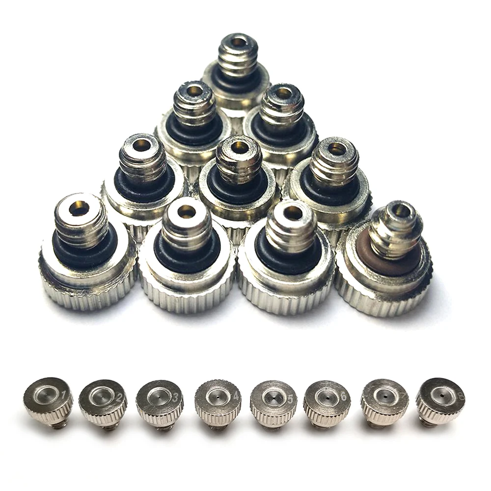 10PCS Nickel plated Thread Brass Misting Nozzle 0.1-0.8mm Orifice Mister Parts Fog Nozzle For Outdoor Misting Cooling System