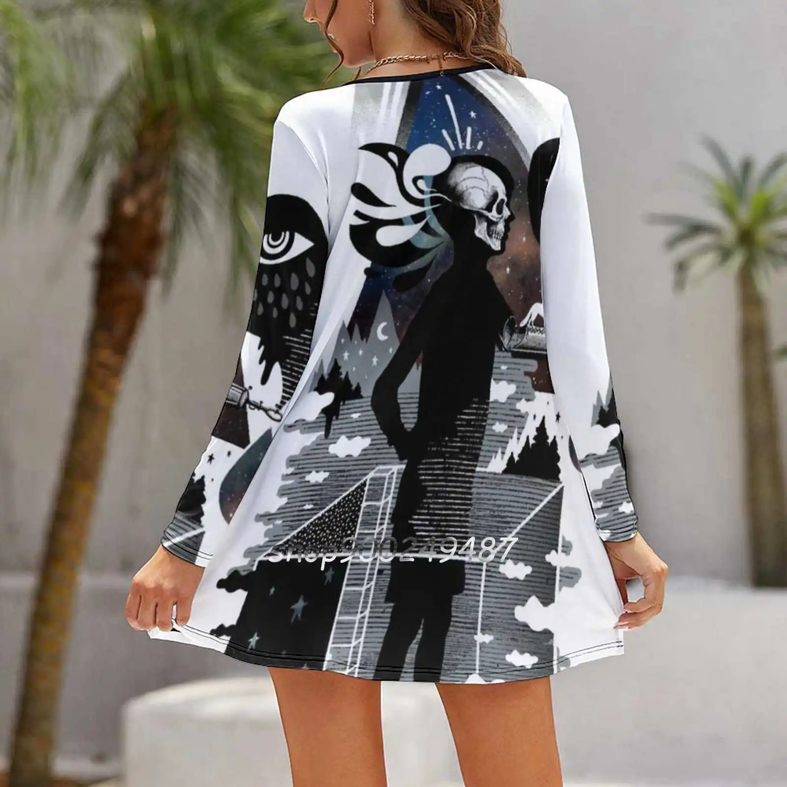 Ghosts Elegant Party Women Dress Slim V Neck Long Sleeve Dress Casual Dresses Surreal Ghosts Nightmare Dream Psyche Conceptual