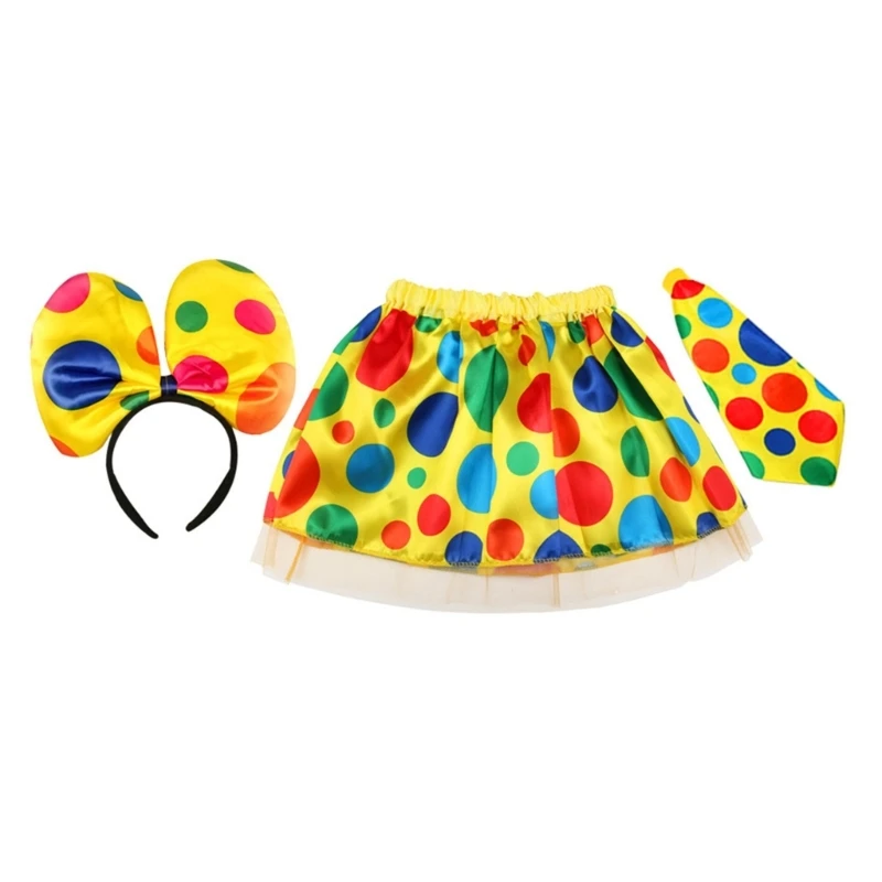 Y1UB 1/3Pcs Clown Kostüm Set Zirkus Clown Stirnband Bowtie Mini Rock Halloween Cosplay Zubehör für Kinder mädchen Geschenke