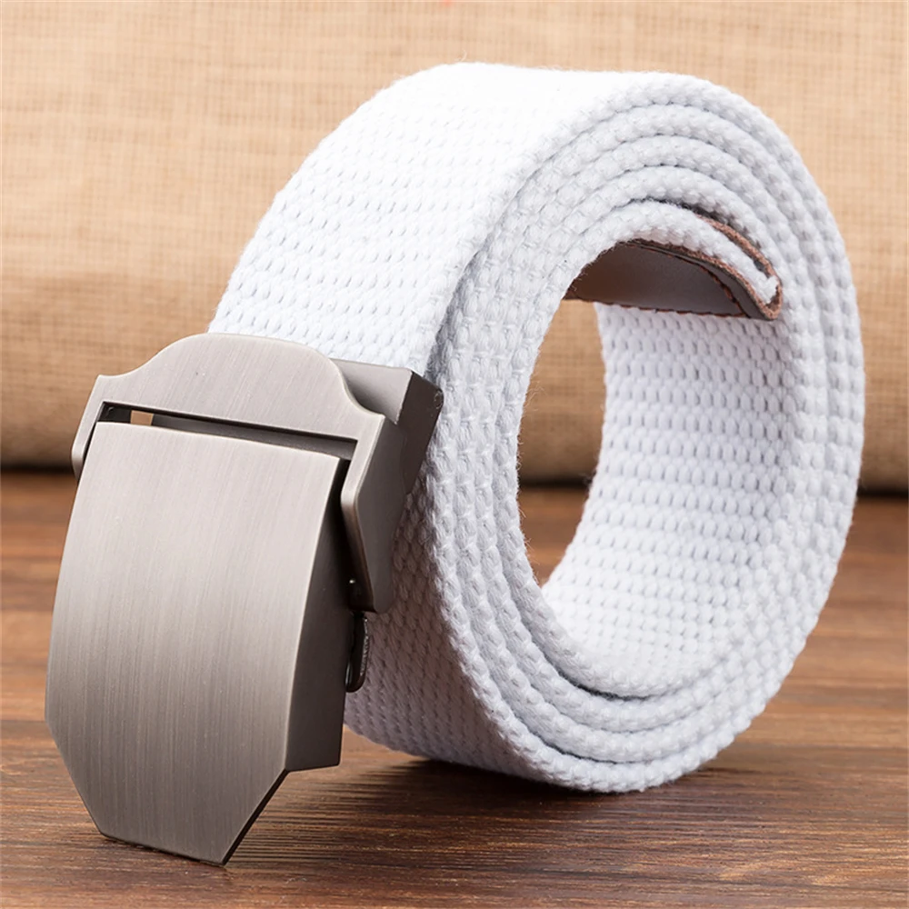 Cinturón con hebilla automática de lona en blanco tejido informal para exteriores para hombre YD02