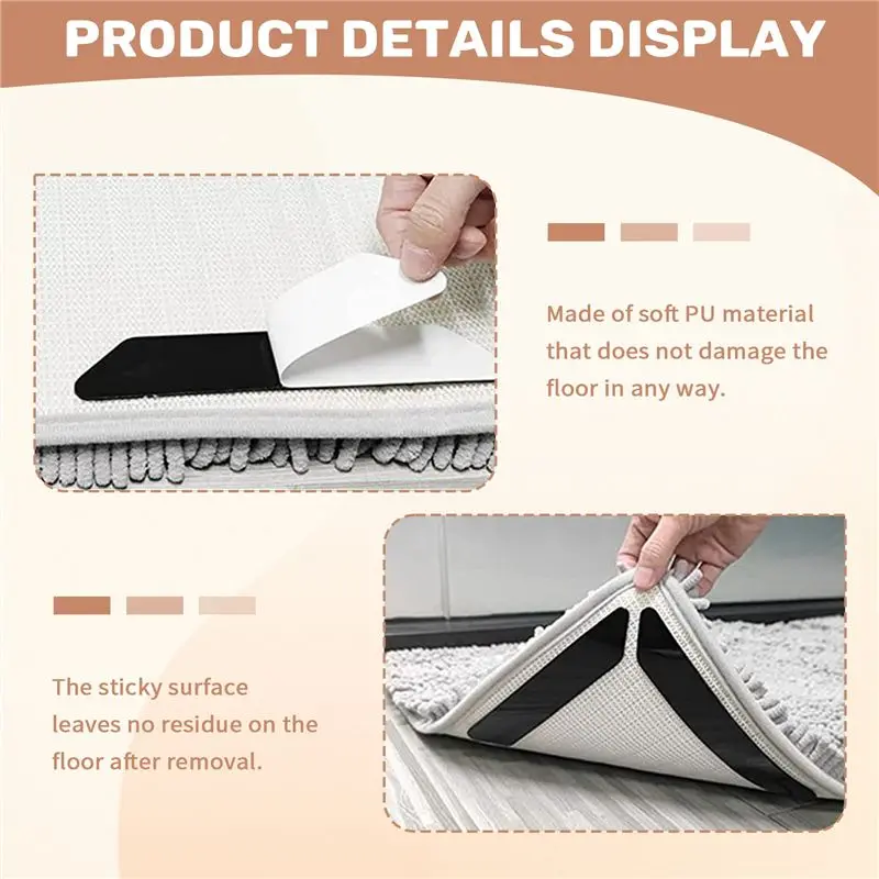 [A92P!】 8 PCS Rug Grippers For Area Rugs,Non Slip Rug Grippers For Hardwood Floors,Anti Slip Carpet Pads For Tile/Wood Floor