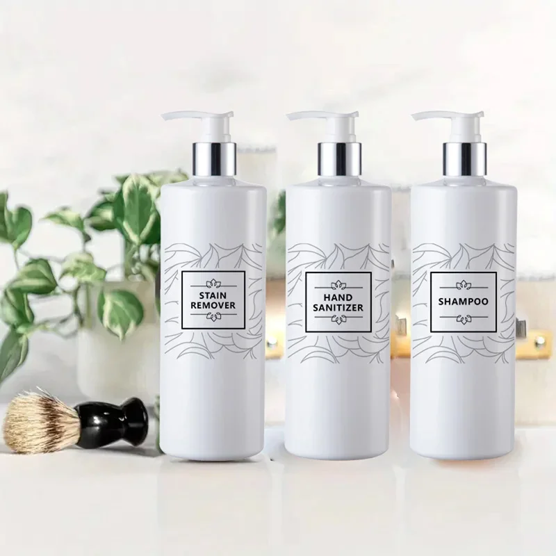 3 Pack White Shampoo Dispenser Kitchen Soap Pump Bottle Refillable Bathroom Gel Liquid Cosmetic Empty Container with 20 Labels