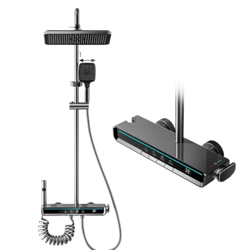 Contemporary Style Shower Set 4-Function Design with Soft Spray Pattern, Black Spa Rainfall Faucet System