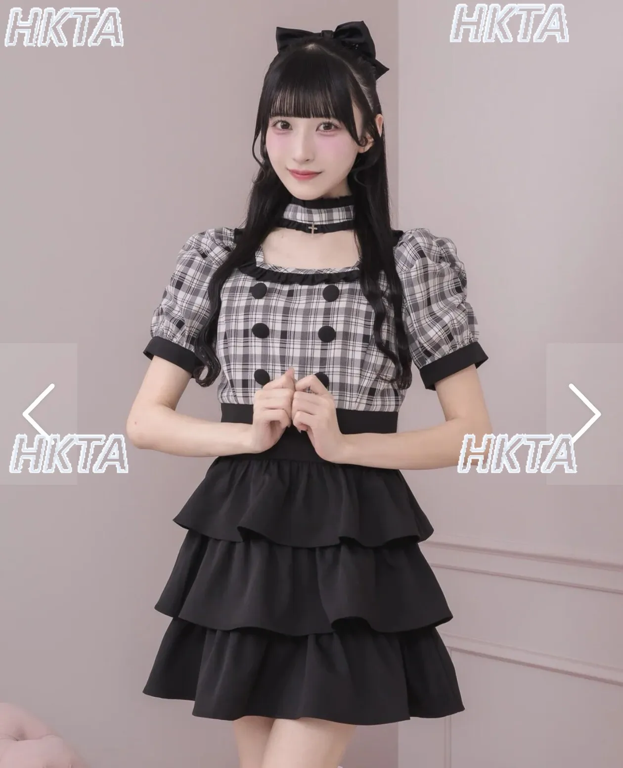 Japanese Mass produced Plaid Contrasting Color Stacked Cake Dress Sweet Retro Waist Square Neck Bubble Short Sleeved Dress Women