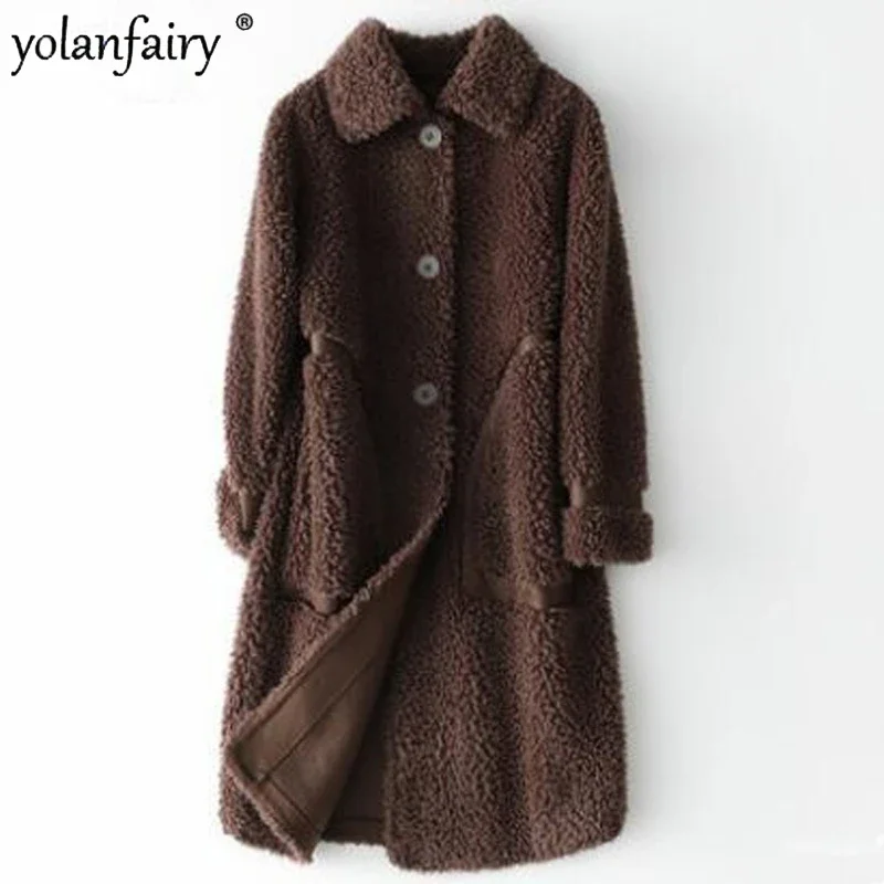 

10% Wool Fur Coat Women's Sheep Fleece Coats & Jackets for Women Midi Long Composite Fur Integrated Particle Wool Jacket FCY5031