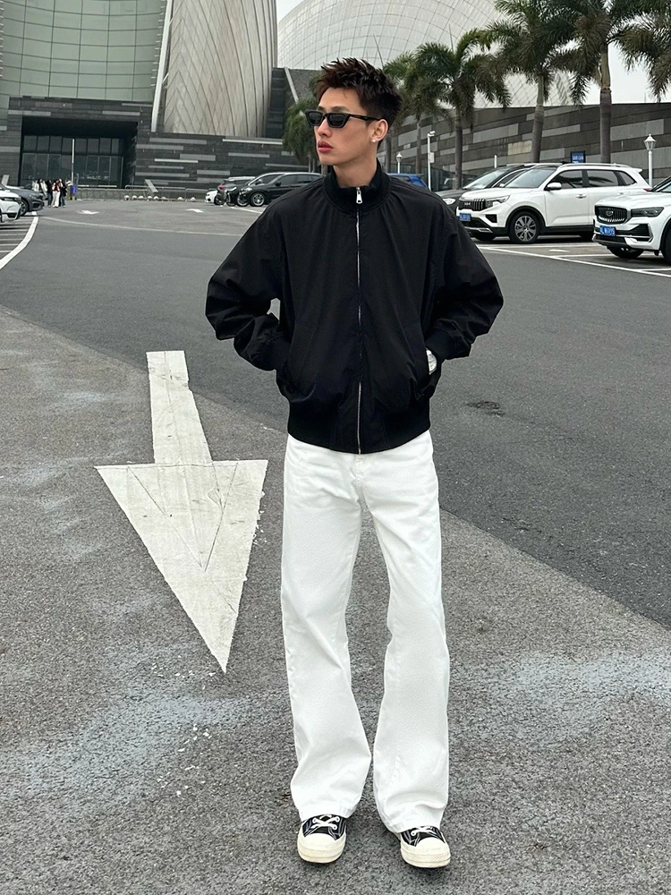 

Cleanfit White Men's Straight Leg Jeans American High Street Sle Slimming Flared Long Trousers Spring Autumn Faion