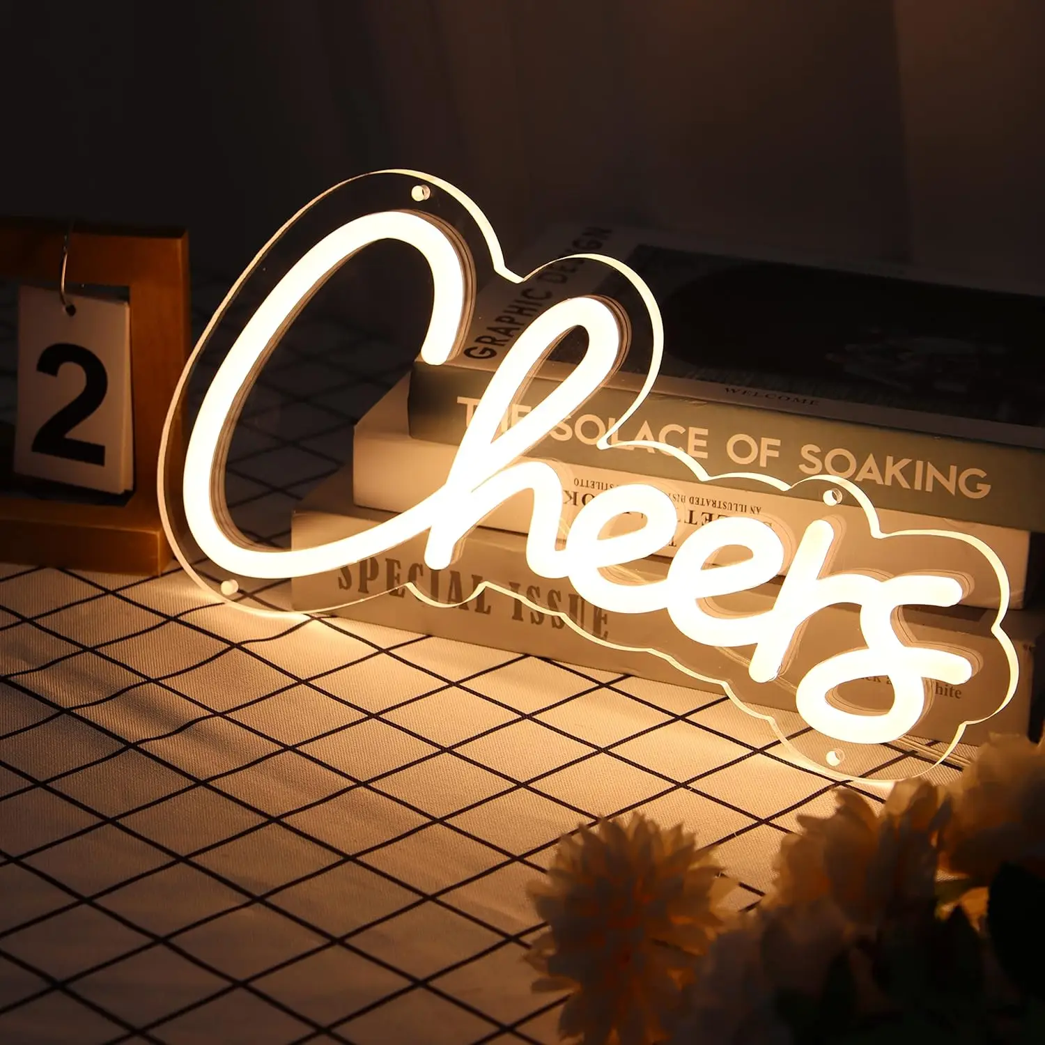 13 "x 7" Cheers Neon Sign Cheer LED Light Wall Decor Bar Club Prom Party Home Room ที่กําหนดเองป้าย Warm White เครื่องดื่มเบียร์ Man Cave