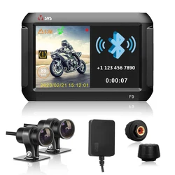 VSYS F9L Motorcycle DVR Bluetooth TPMS Front & Rear Dual Camera 4.0'' Waterproof Dash Cam Parking Mode SONY Starvis WiFi GPS