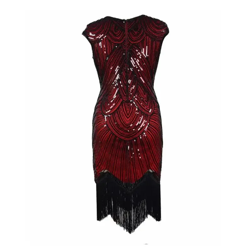 Vintage 1920s Sequin Fringe Charleston Dress Great Gatsby Sexy Women Evening Party Shining Bling Bling Tassel Dress New