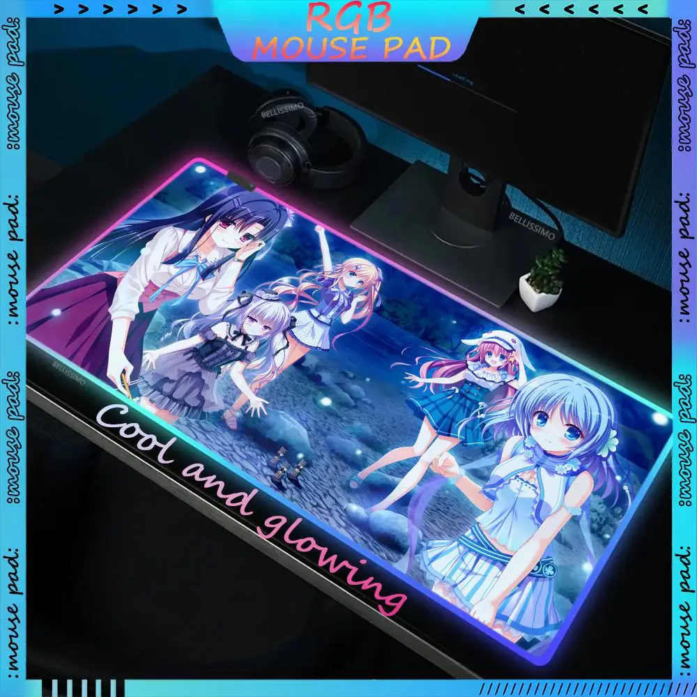 RGB E_Epic Lycoris Anime Large MousePad LED Gaming Keyboard Pad Desk Pad Computer Cabinet Pad Luminous Rubber Non-slip Mouse Pad