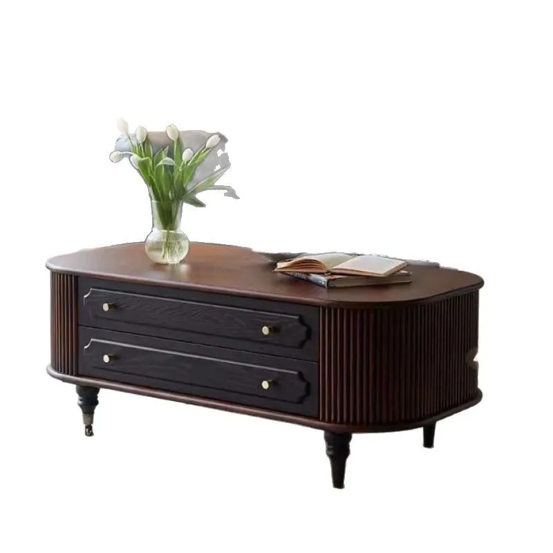 

French solid wood retro TV cabinet household coffee table combination American simplicity