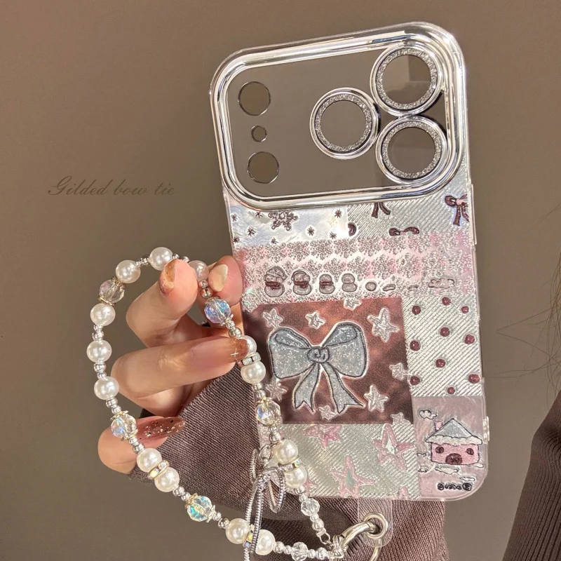 

Blue bow collage suitable for Apple 17 phone case, 16promax all inclusive, iPhone 15, Fer Island 13, hanging chain