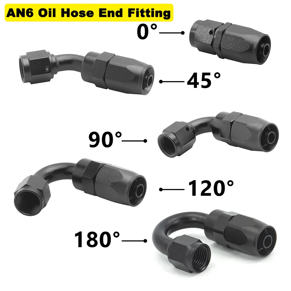 1PCS Anoized Aluminum AN6 Oil Fuel Swivel Hose Straight Elbow 45 90 120 180Degree Oil Hose End Reusable Fitting With FKM O-Ring