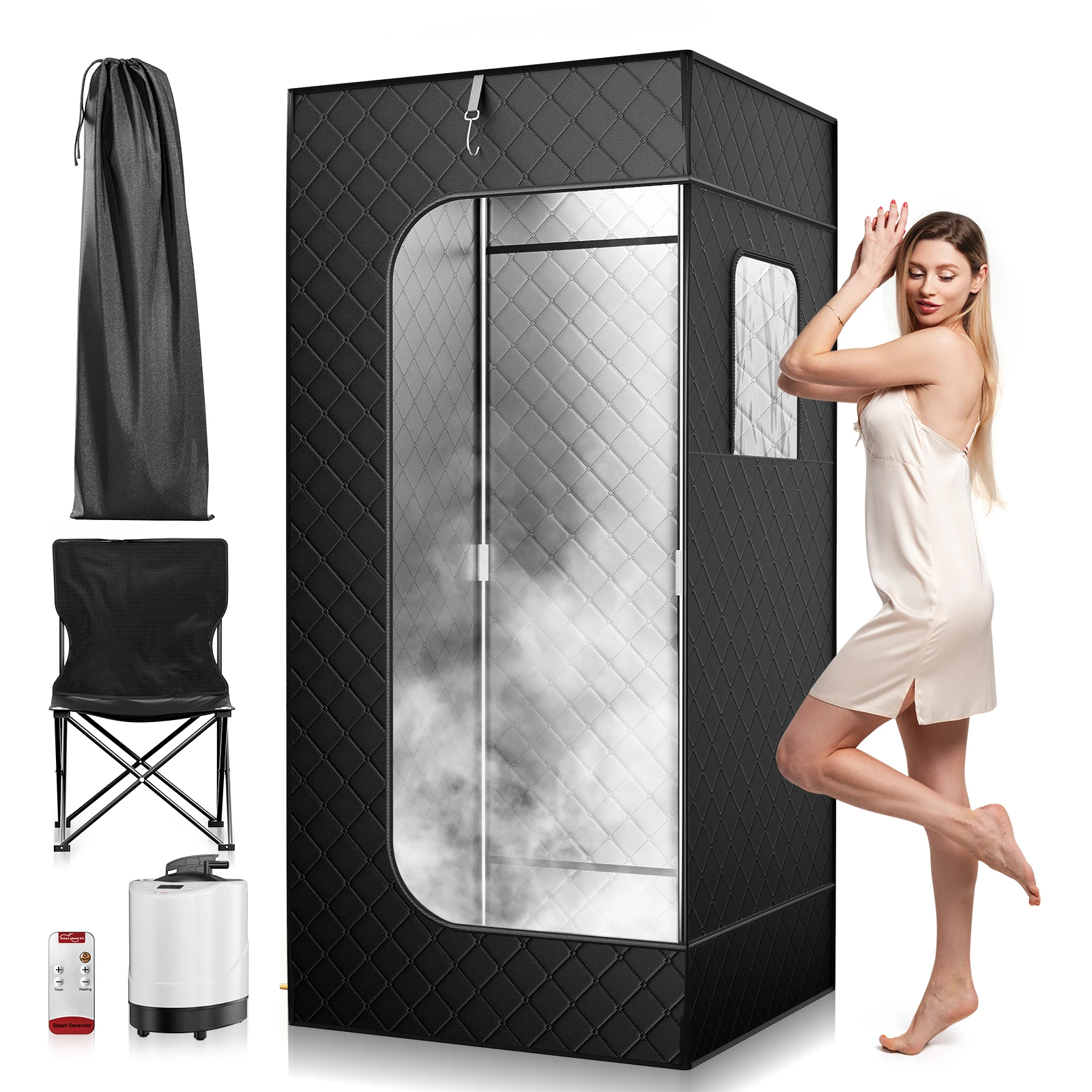 Full Body Home Steam Sauna Set with 9 Temperature Settings and 3L Large Steam Pot, Remote Control Sauna Spa for Detox Therapy