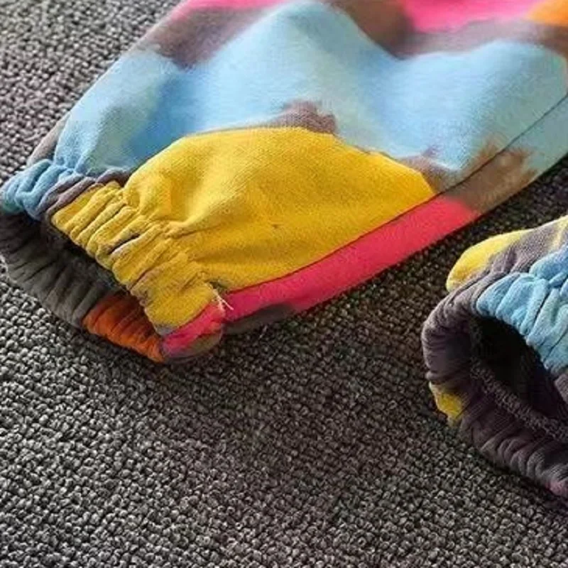 كنزة صوفية للأطفال بربطة عنق مصبوغة برسوم كرتونية ، توب وبنطلون ، أسفل ، بدلات رياضية بأكمام طويلة ، طقم ملابس أطفال ، ملابس أطفال ، الخريف ، 2