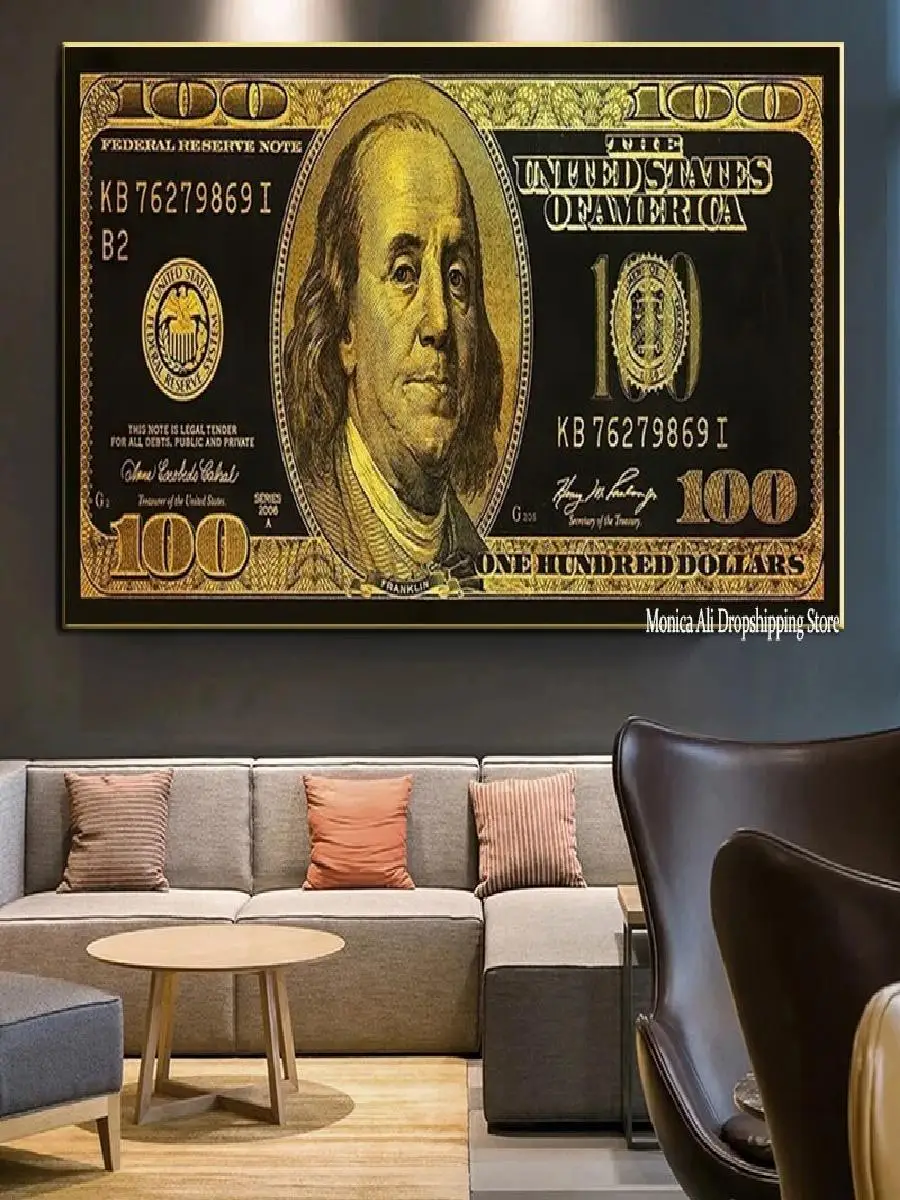 Luxury Golden Dollar Money Canvas Paintings  Inspirational Posters  Prints Wall Art Decor for Modern Room  Home