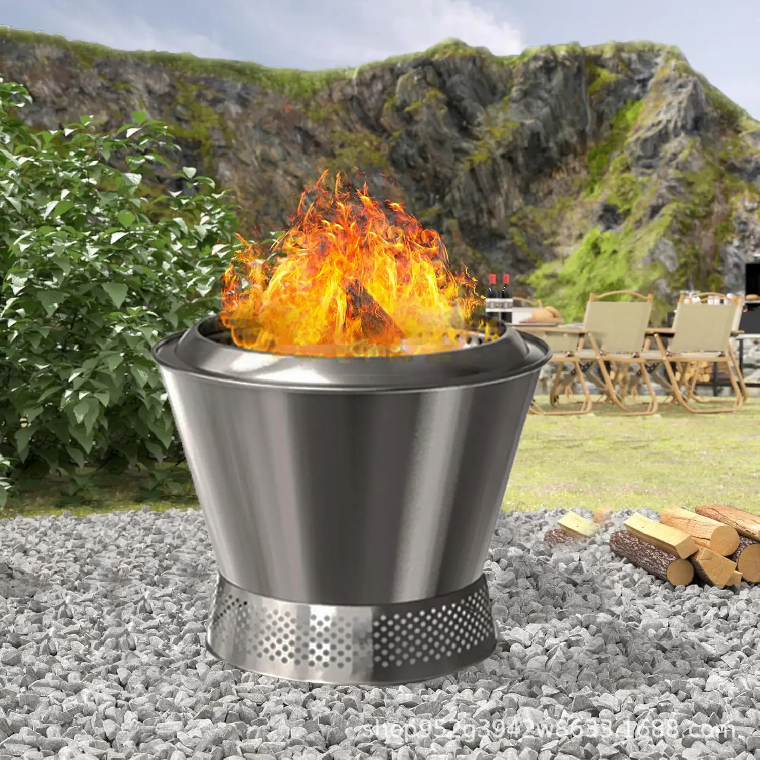 Camping Forestry Machinery Product Category Large Outdoor Stainless Steel Bonfire Tabletop Fire Pit Stove