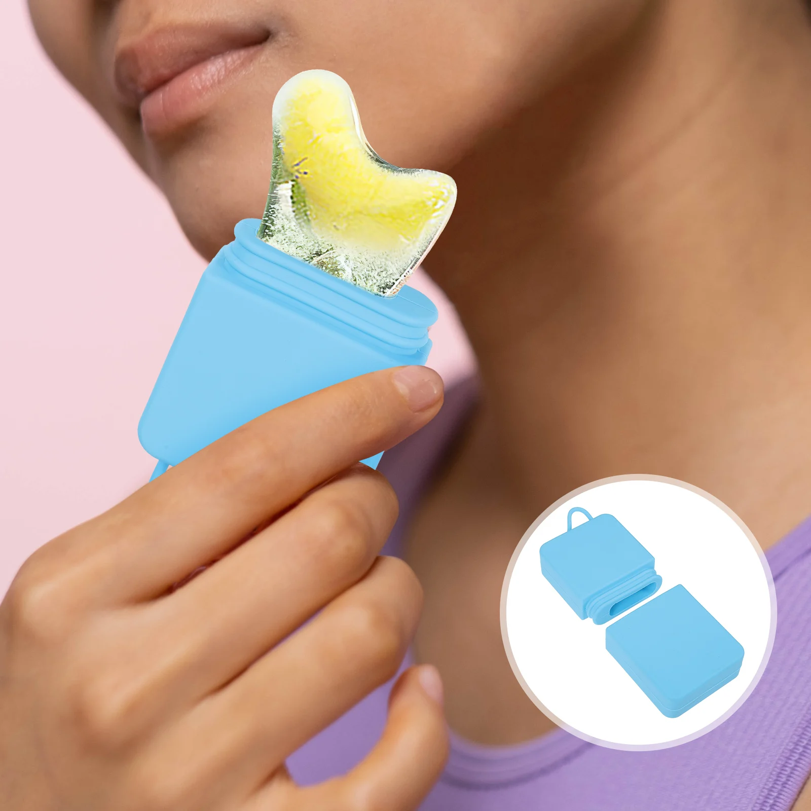 ลูกกลิ้งน้ำแข็งแบบพกพา ที่วางน้ำแข็งซิลิโคน ลูกกลิ้งนวดเย็น เครื่องมือดูแลผิวสำหรับผ่อนคลายดวงตา ลูกกลิ้งนวดหน้า