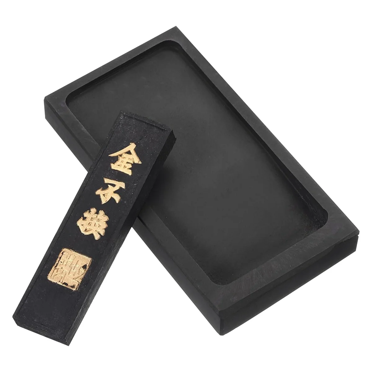 4 Inch Chinese Calligraphy Ink Stone with Ink Stick, Rectangle Ink Stone Tray for Traditional Calligraphy Practice