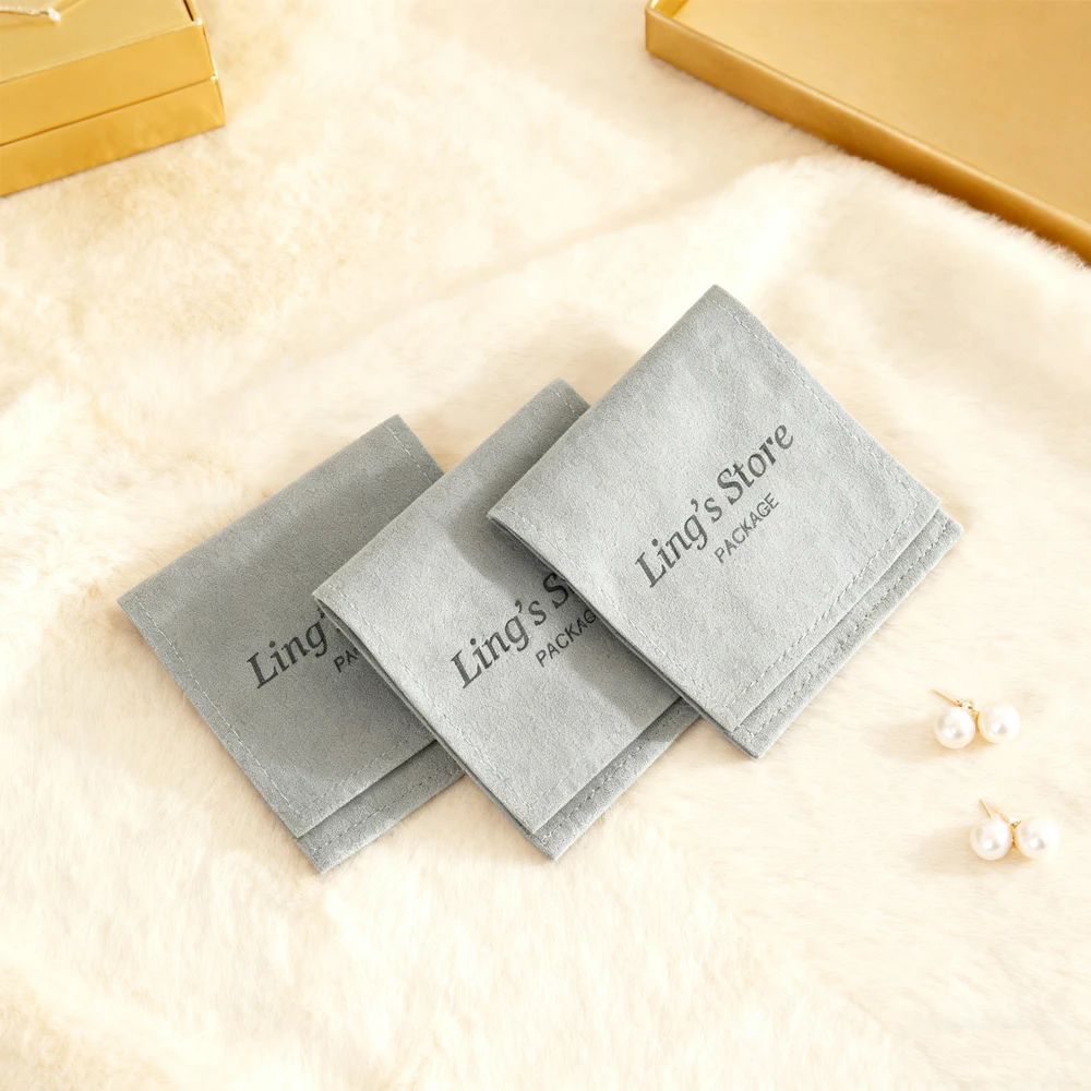 

50pcs Custom Green Jewelry Organizer Bag Wedding Favors Microfiber Pouch Gift Packaging Pocket For Earring Cosmetic Stud Pendant