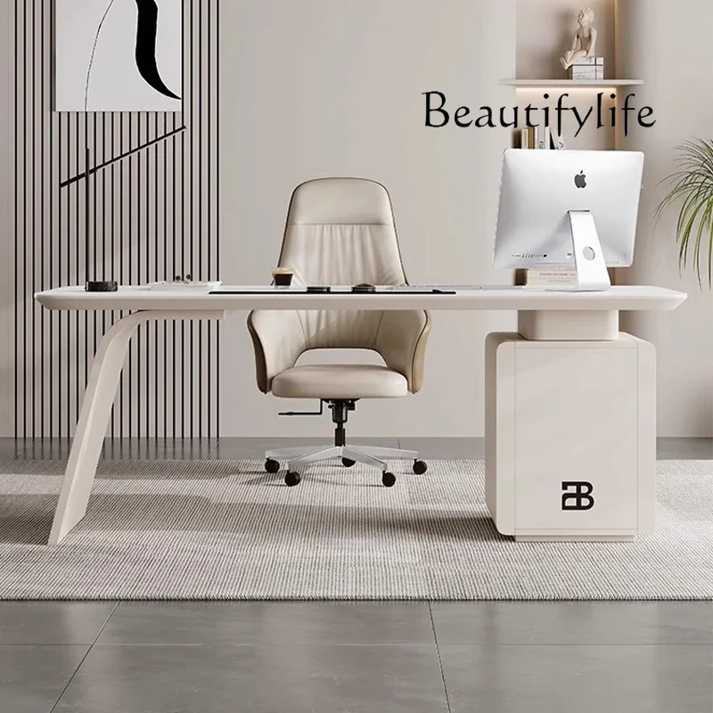 

Italian minimalist rock slab desk study modern simple straight row light luxury integrated solid wood computer desk