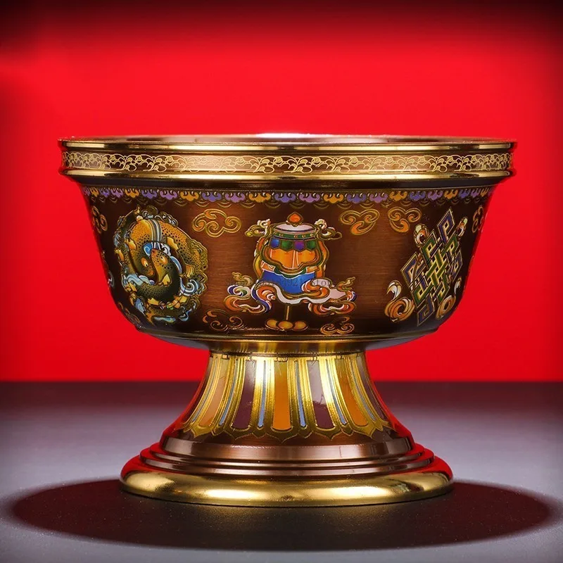 12.3CM Caliber Tibetan Eight Auspicious Copper Water Bowl Buddha Purification Cup Indoor Buddha Front Ornament Holy Water Cup