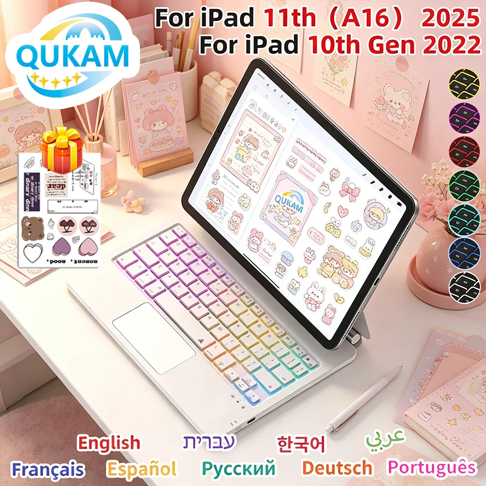 2026 Magic Keyboard Case Backlit Trackpad For iPad 11th A16 10th Air4 5 6 Pro 11 13 M4 12.9 Magnetic Floating Stand Office Cover