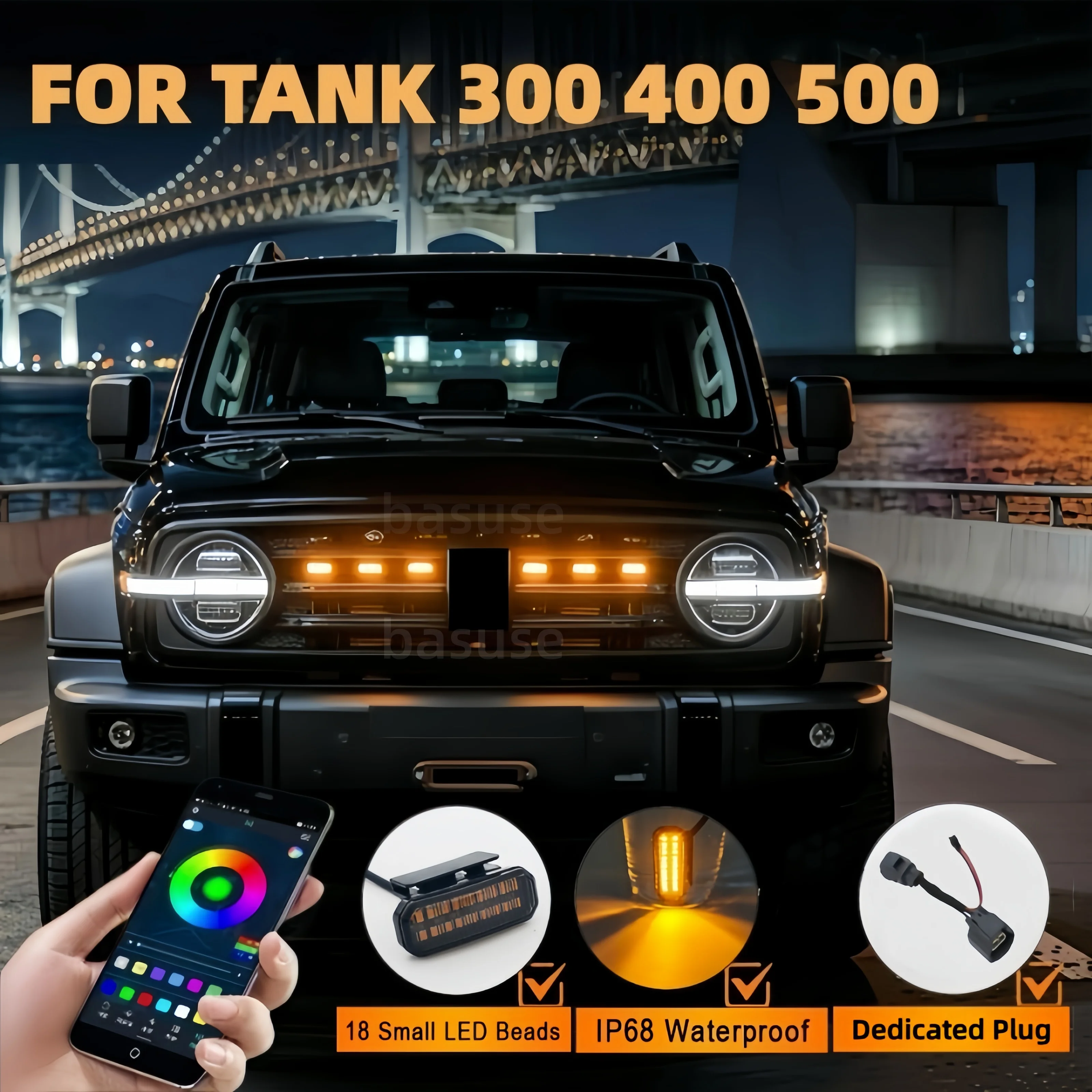 For TANK 300 400 500 Car Front Grille Light LED Daytime Running Decor Light Front Face Grille Lights With Interface