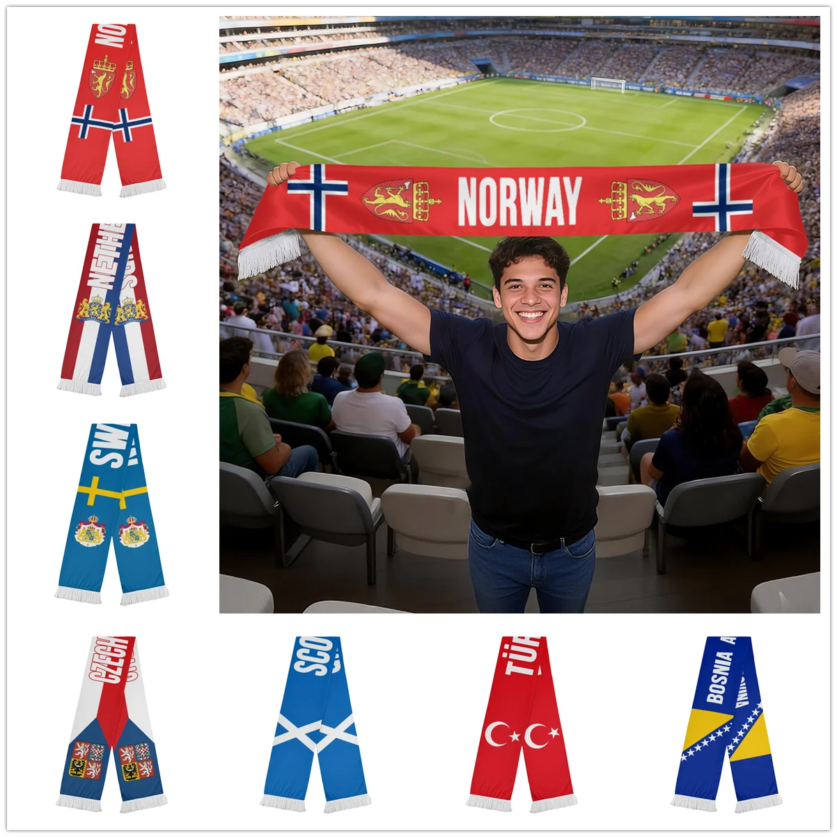 

Soccer Fans Scarf Flag of Scotland Norway Bosnia and Herzegovina Czech Republic Sweden Turkey Türkiye Netherlands