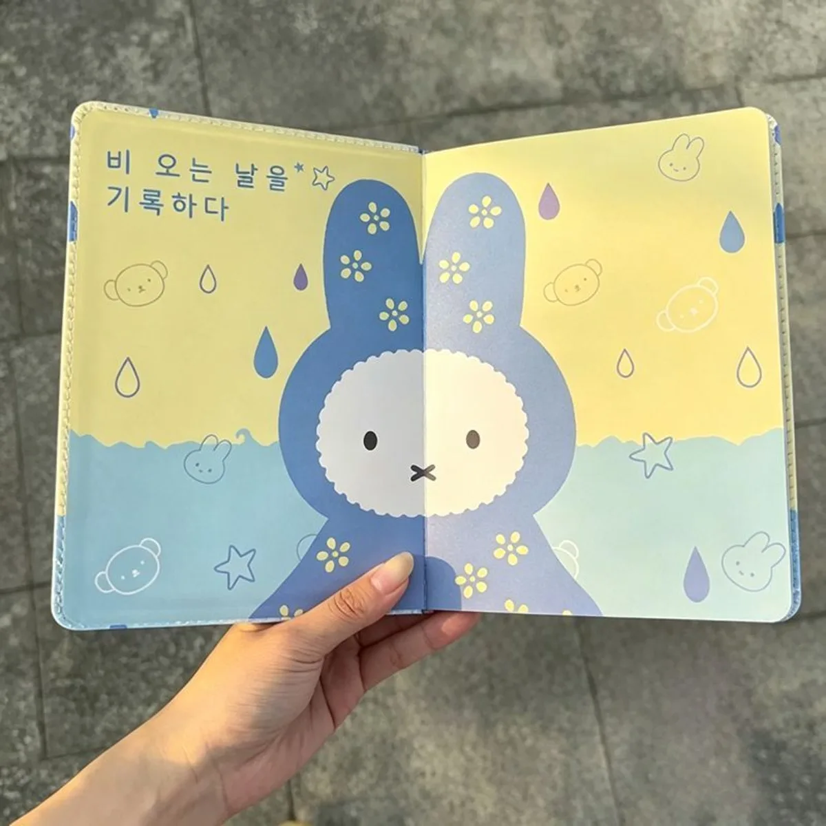 Kawaii Miffy Notebook Cute Cartoon Blue Raincoat Miffy Rabbit Leather Cover Full-color Inner Pages Printed Diary Book