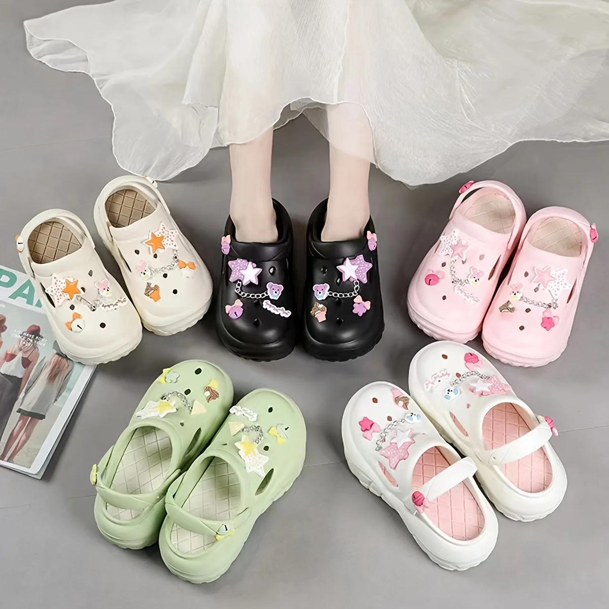 

Women's Platform Clogs, Kawaii Charms Closed Toe Non Slip EVA Sandals, Indoor Outdoor Garden Beach Slides