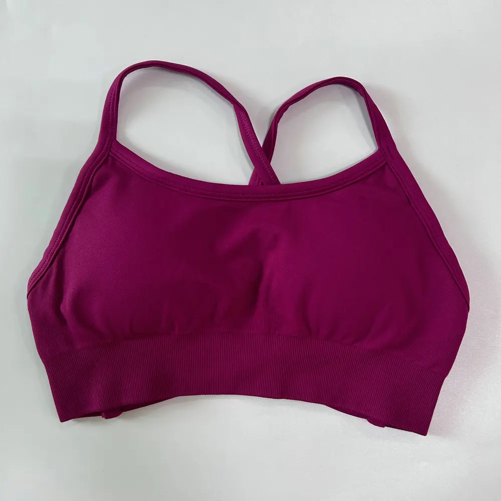Pericic Damen Nahtloser Yoga-BH Rückenfreier Sport-BH Gepolstertes Sexy Top Kreuzrücken Gym Crop Top Fitness Sportunterwäsche – Detail 3