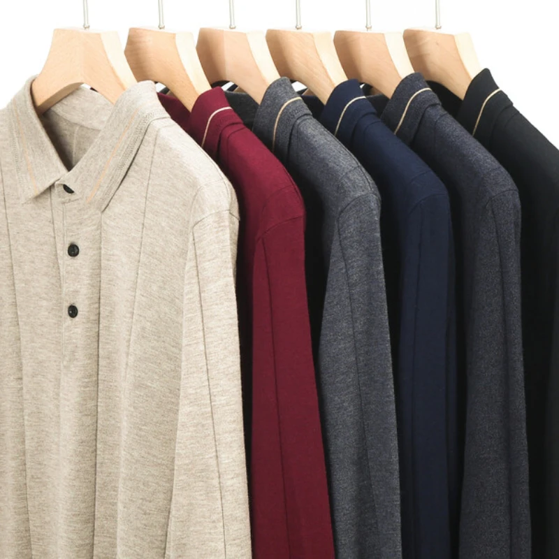 New Men's Business Casual Lapels Knitwear, Long-Sleeved Shirt, Polo Shirt, Office Pullover Top, Autumn & Winter Sweater