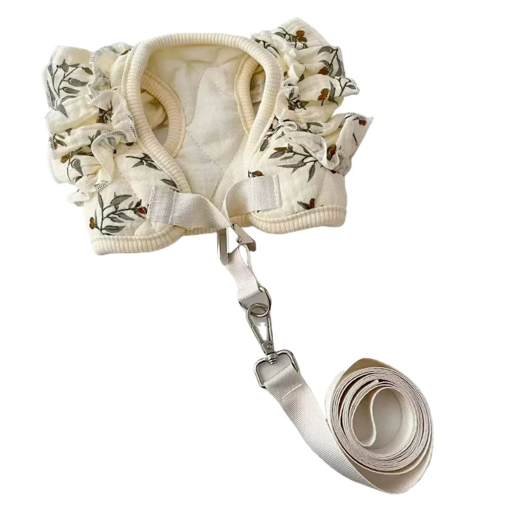 

Pure Cotton Pet Dog Harness With Rope Cat Vest With Leash Collar Pet Dog High Quality Autumn Breathable Kitty Chest Princess Pet