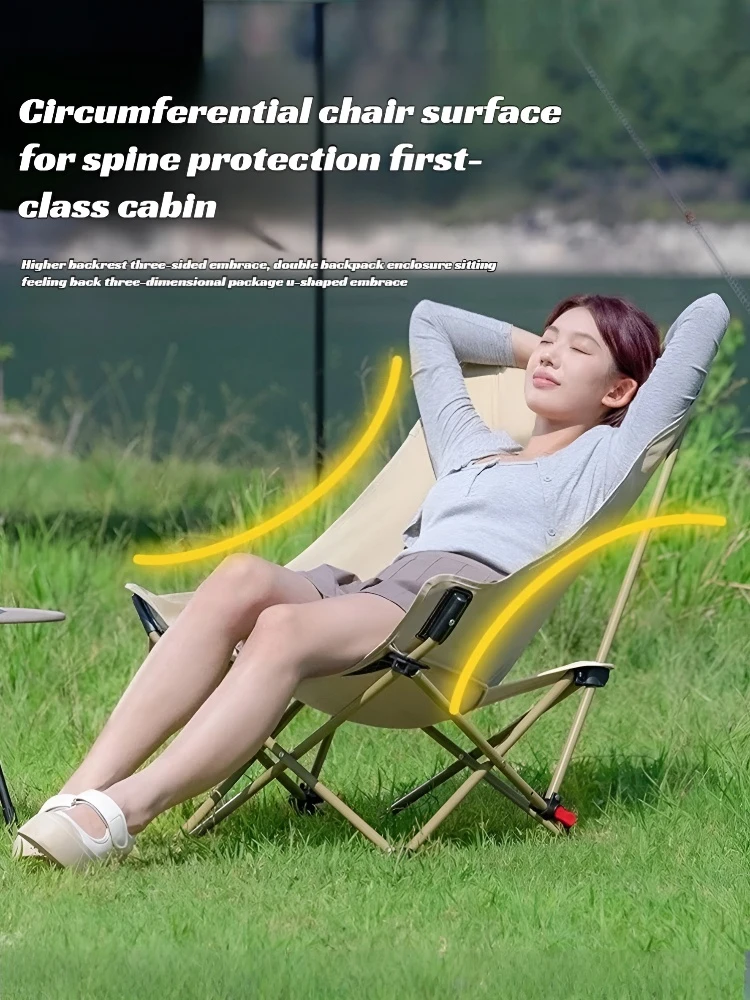 Outdoor Folding Chair Adjustable Height Moon Chair Ultra-light Fishing Camping Chair Reliable Reclining Dual-purpose Chair image 2