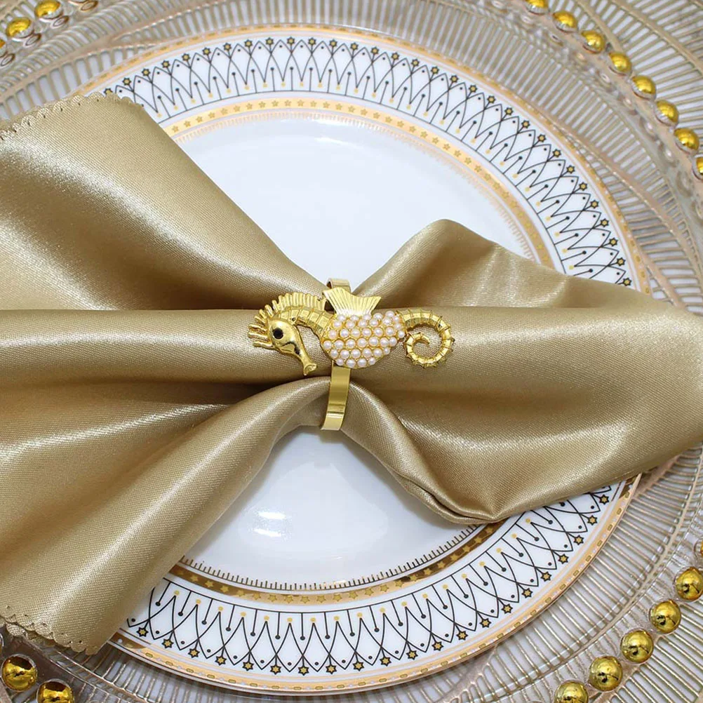 

6pcs Golden Napkin Rings Pearl Design Wedding Banquet Decorations Dinner Table Serviette Holder Safe Material Exquisite