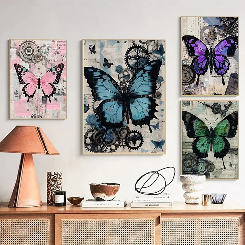 Vintage Colorful Butterfly Poster Newspapers Butterflies Prints Canvas Painting Wall Art Picture Exhibition Room Home Decoration