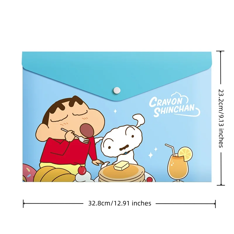 Anime A4 Snap Button File Bag - Crayon Shinchan Doraemon Cute Document Organizer School Office Supplies Birthday Gift for Kids F