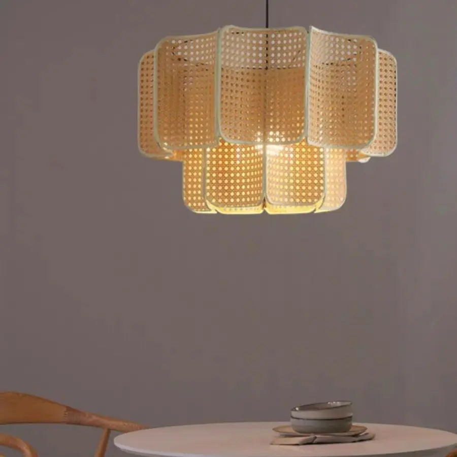 

Vintage Rattan Pendant Light Artistic Ceiling Lamp for Hotel Tea House Restaurant Retro