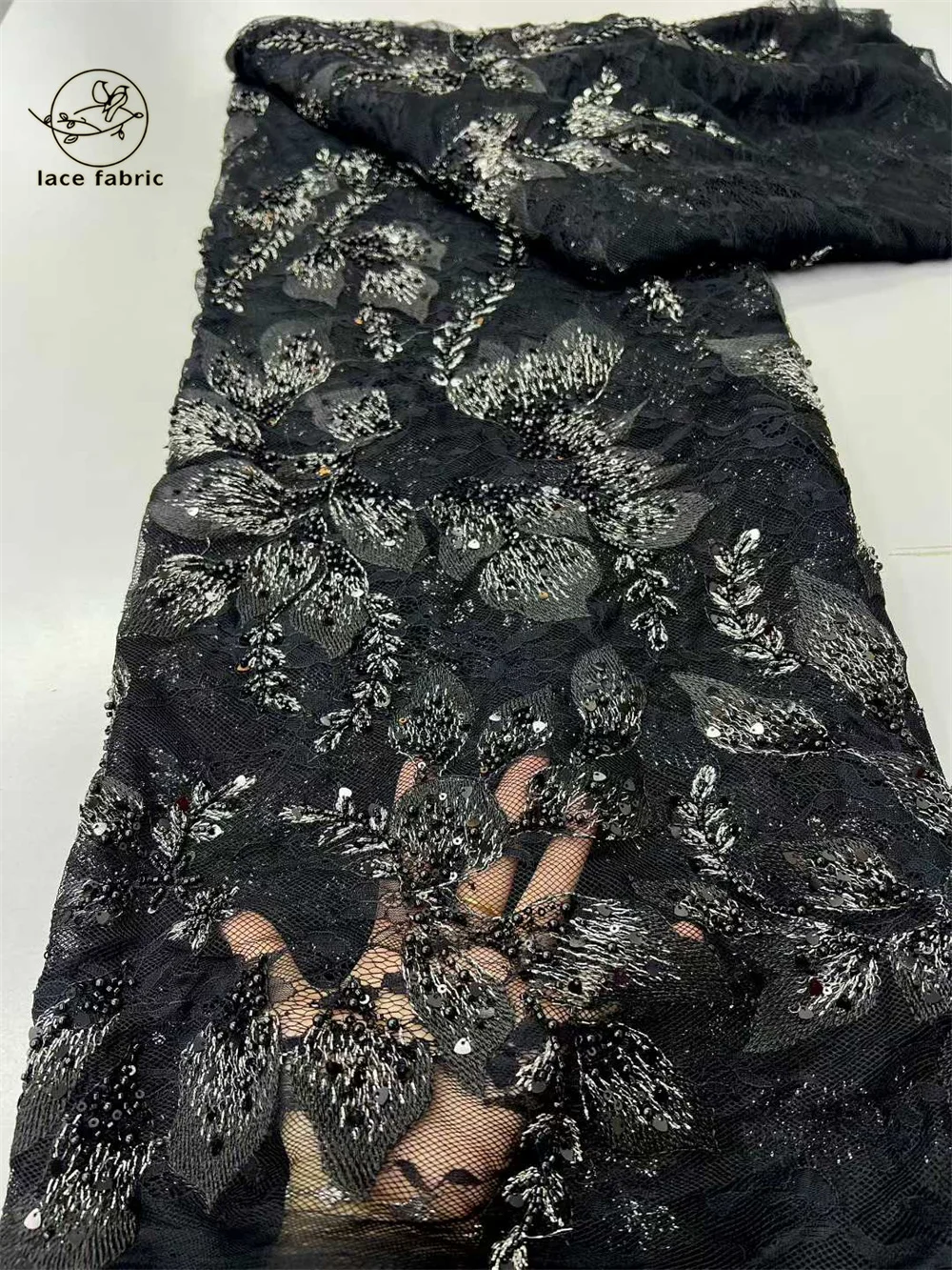 

Черная африканская кружевная ткань с бисером 2026: высококачественная французская сетчатая кружевная ткань с пайетками для свадебных и праздничных платьев для женщин в нигерийском стиле