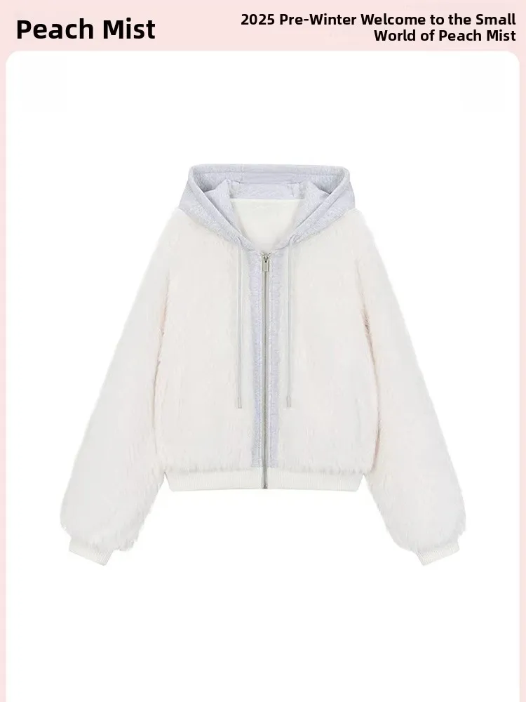 

Новая модная женская зимняя куртка-худи из искусственного меха под овчину с длинными рукавами, свободного кроя, в стиле колледж, с эффектом двухслойности и пэчворком