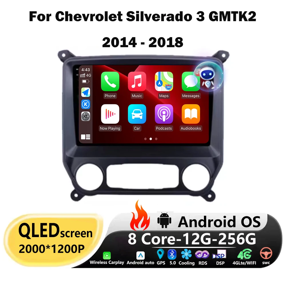 Android Auto For Chevrolet Silverado 3 GMTK2 2014 2015 2016 2017 2018 4G WIFI Car Radio Multimedia Stereo Head Unit Carplay DSP