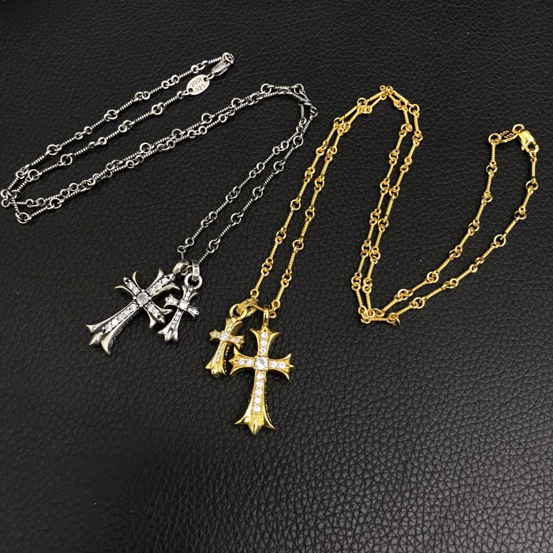 French Luxury Classic High Quality S 925 Silver 5A Grade Zircon Double Cross  Necklace Gifts  Men Festival Party  Festival Gift