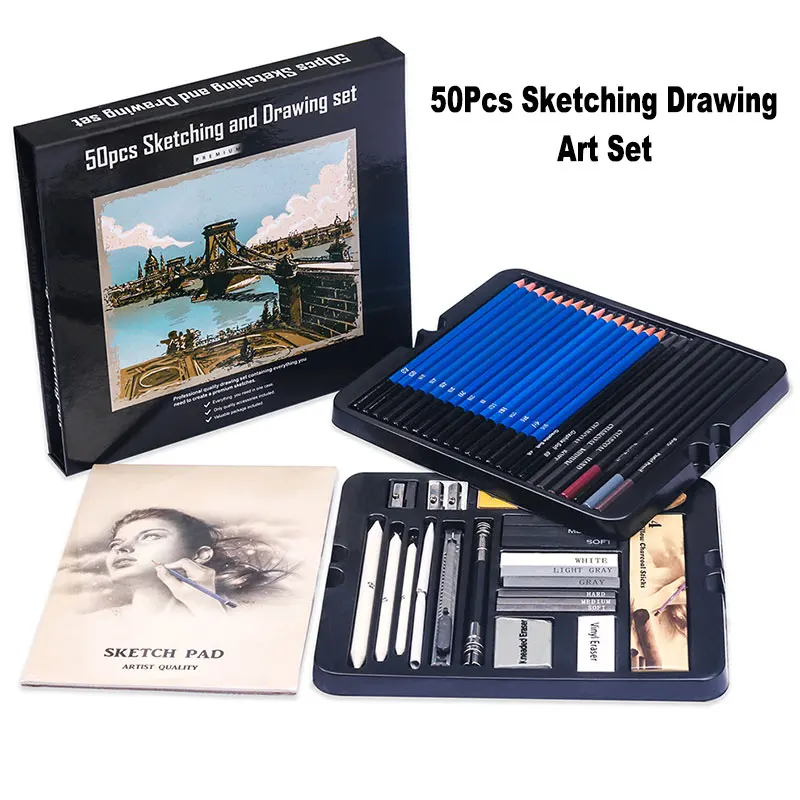 36Pcs 50Pcs Art Set Sketching Drawing Pencil 5H-8B Charcoal Graphite Stick Sketchbook Artists Graphing Kits With Organizer Case