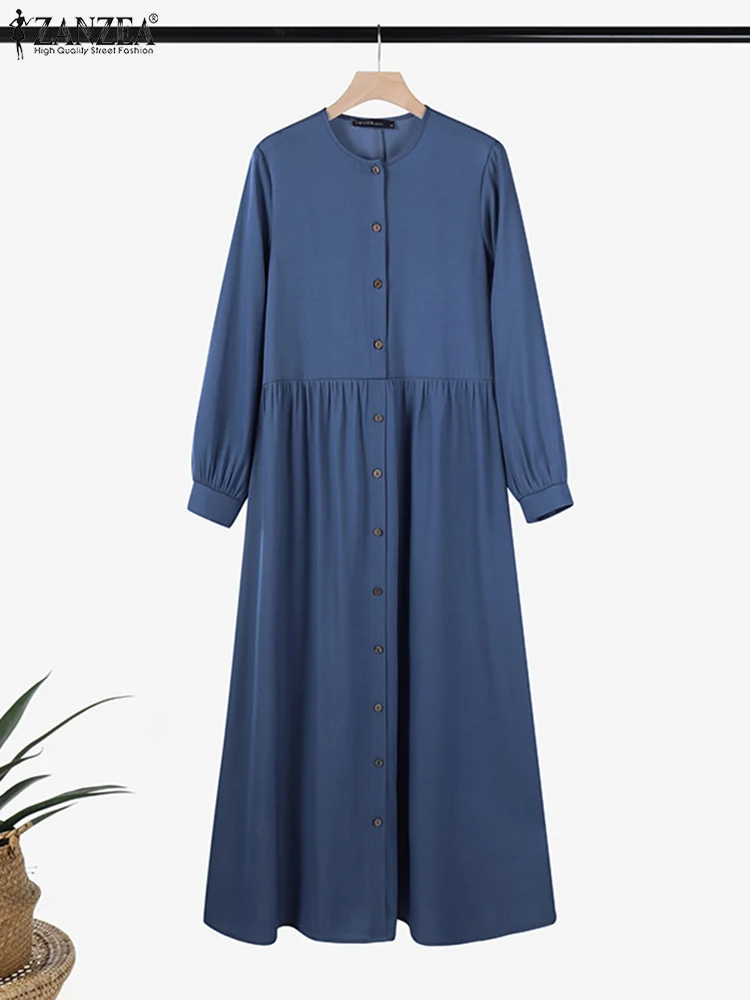 Fashion Spring Long Sleeve Denim Blue Dress 2025 ZANZEA Muslim Abaya Hijab Sundress Robe Femme Dubai IsIamic Vestidos Kaftan